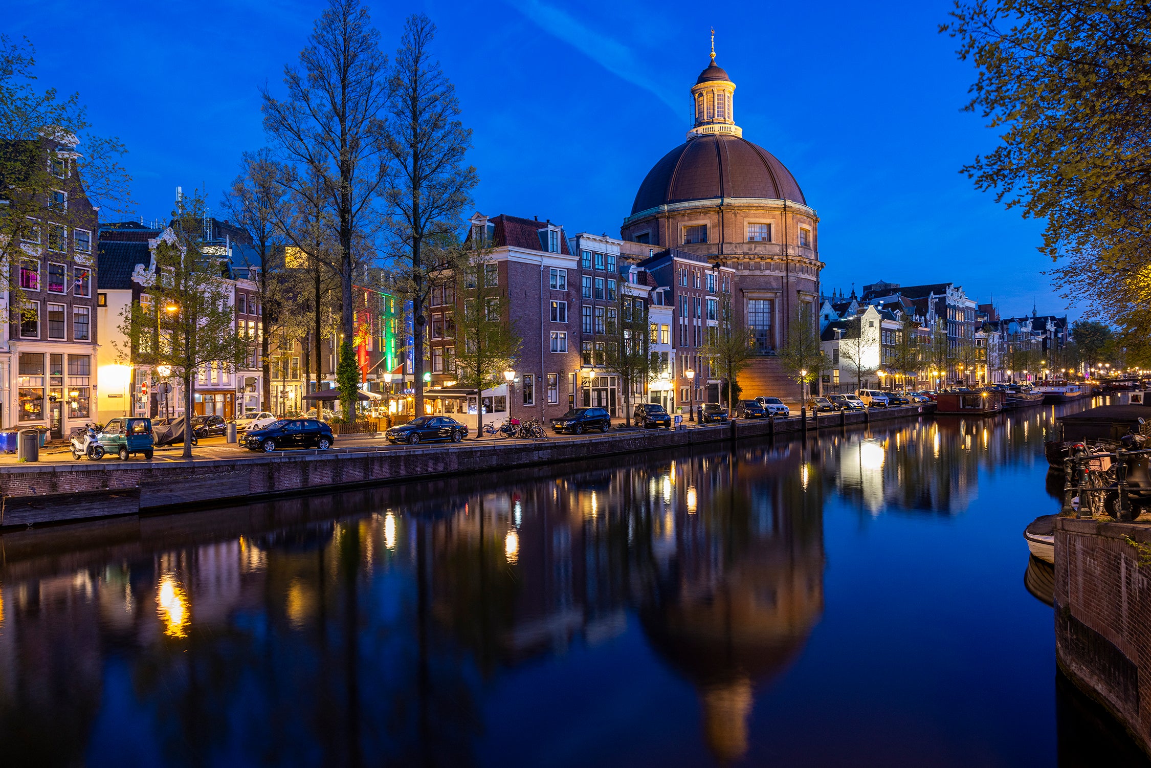 Amsterdam Church and Canal at Night