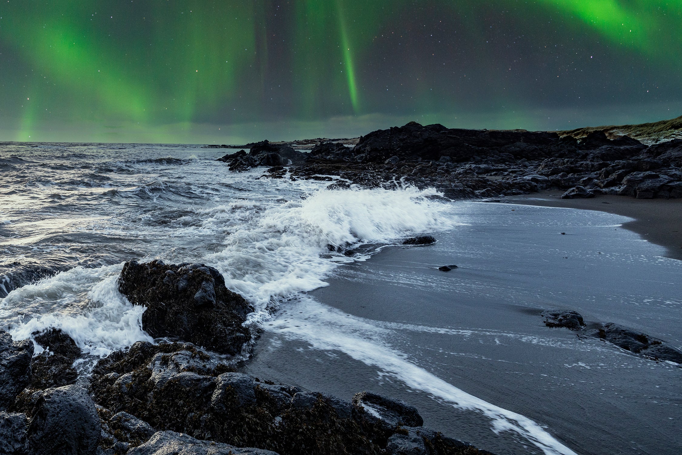Budir Beach Aurora Wave Breaking
