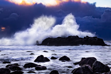 Wave Exploding on Beach Oil Painting