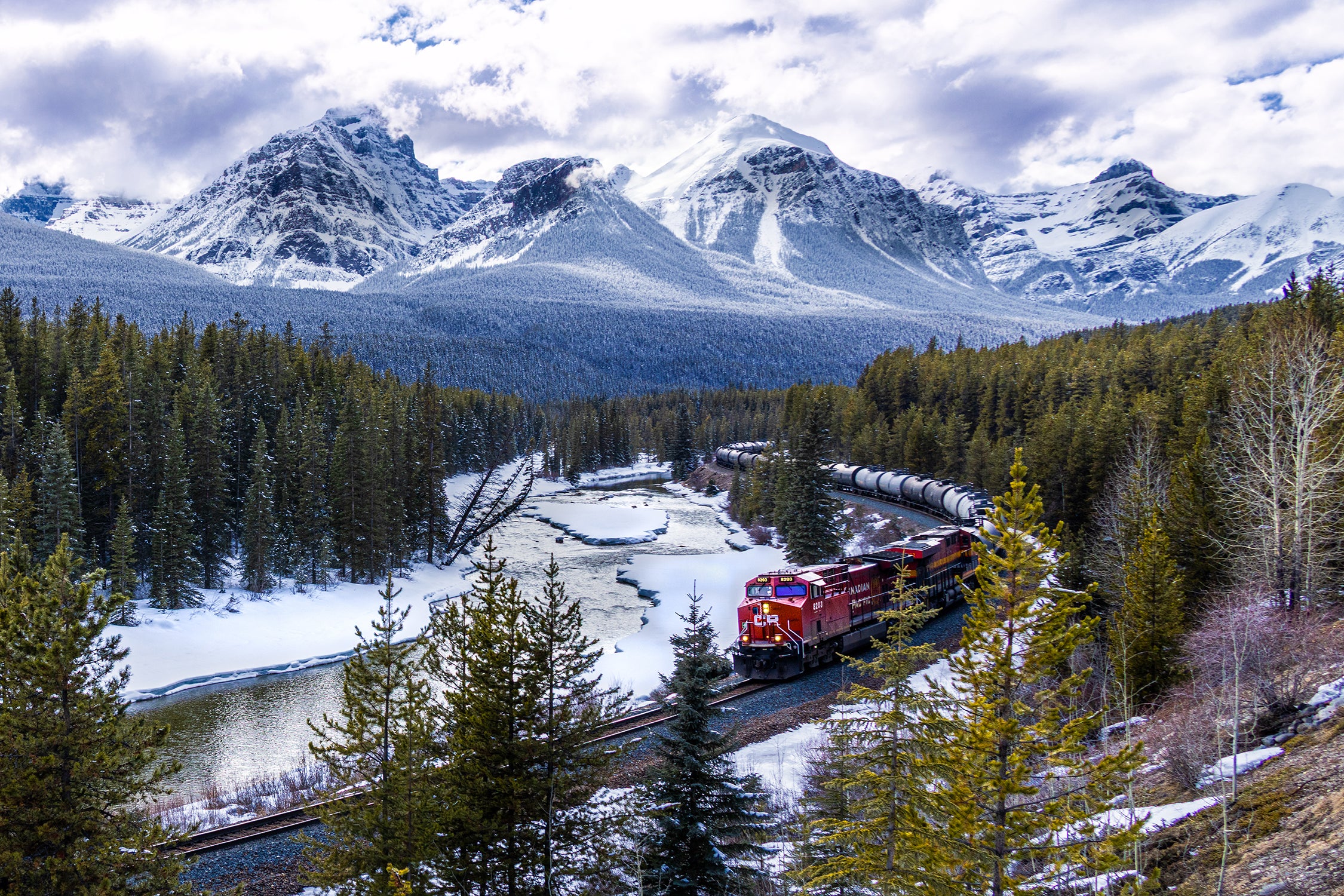 Canadian Pacific Red Train in Rockies