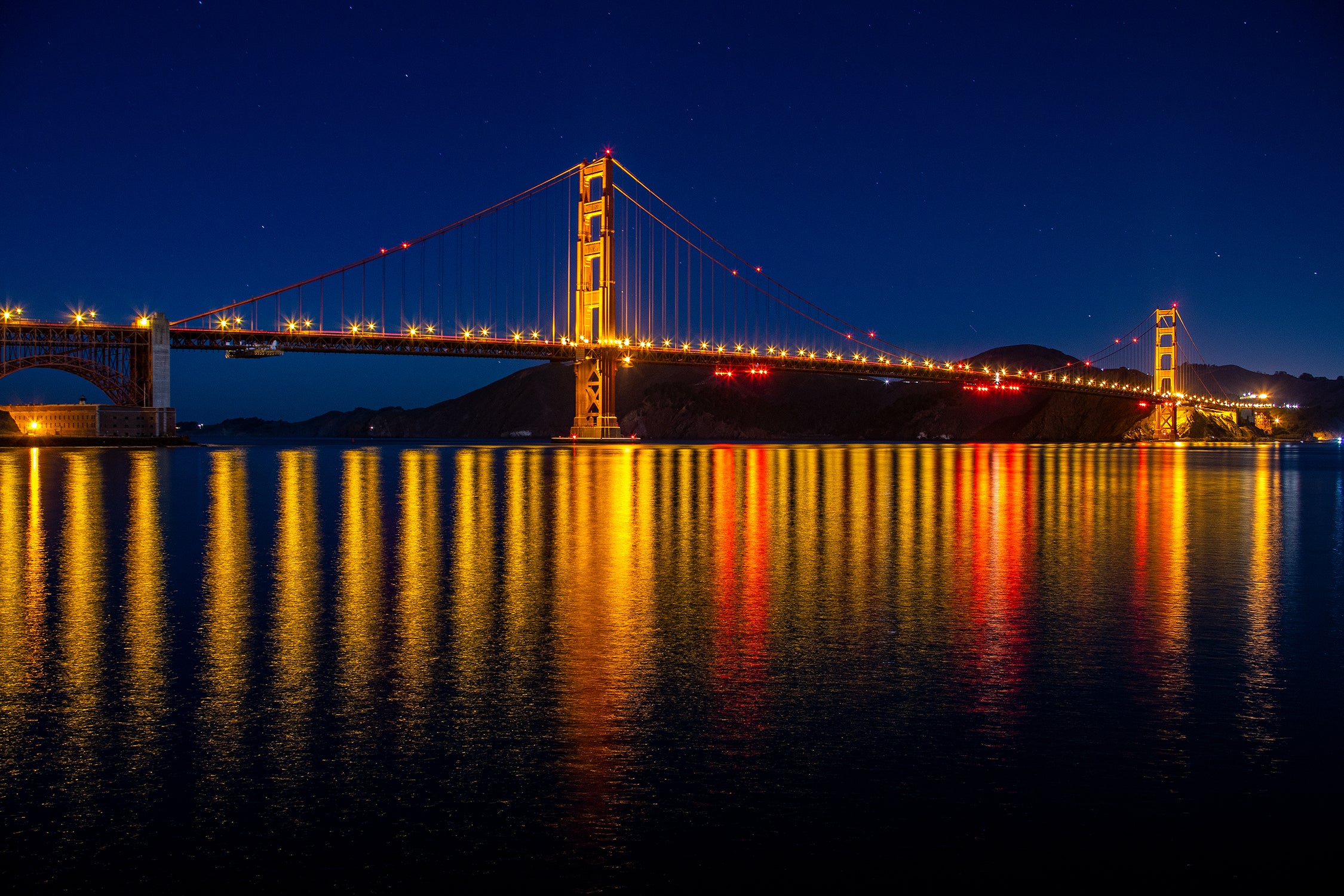 Golden Gate Bridge At Night By Pgiam, Red Bridge