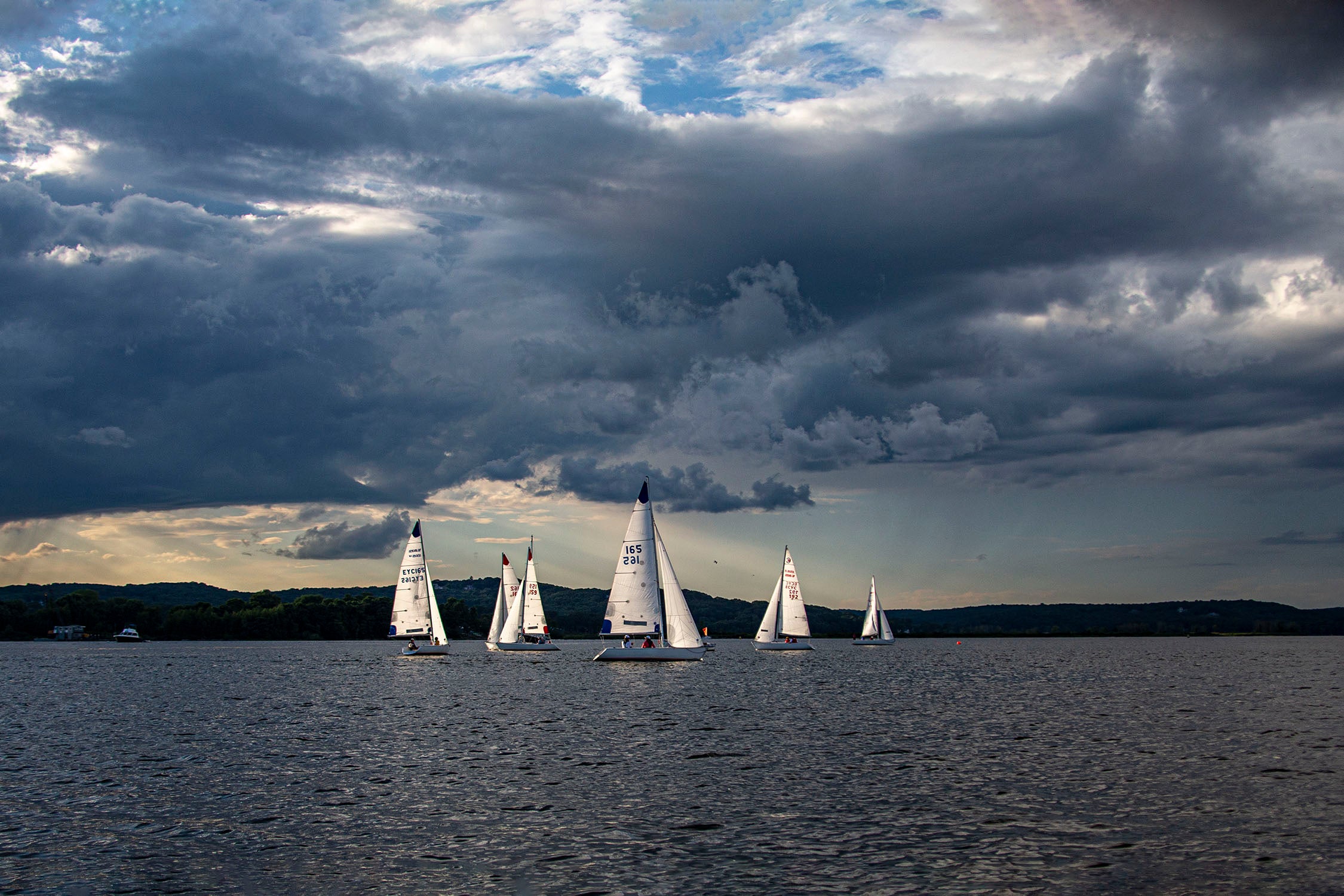 Six Sail Boats In a Row